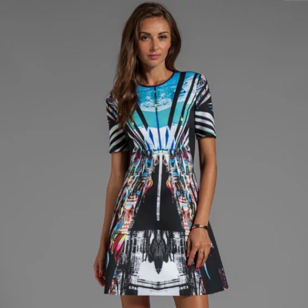 Clover Canyon Moscow Mixup Dress Short Sleeve Mini Size S Blue and Black